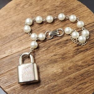 B0507 I love you lock pearl bracelet 💖 vintage